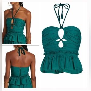 NWT Ulla Johnson Adaleigh cropped cotton-voile halter neck Top in Jade Size 6